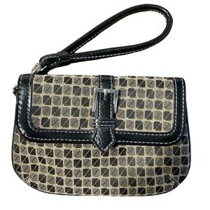 Wristlet Mini Purse Black Tan 6” x 4” Inside Zipper Outer Snap Unbranded Women’s